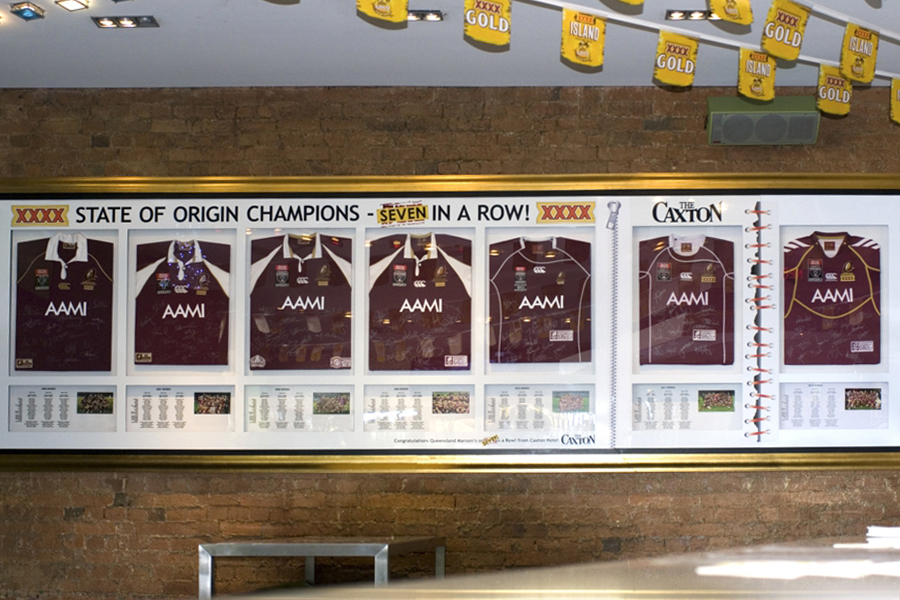 framed memorabilia, caxton street qld jerseys